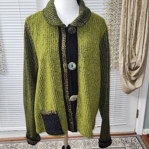 Lee Andersen Green and Black Textured Cardigan
